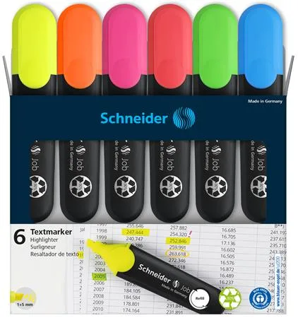 Zvýrazňovač, 1-5 mm, SCHNEIDER "Job 150", 6 rôznych farieb 4