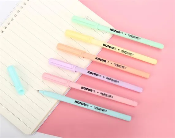 Guľôčkové pero, 1,0 mm, s vrchnákom, trojhranné, KORES "K0R-M Pastel", modrá 4
