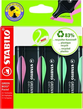 Zvýrazňovač, sada, 2-5 mm, STABILO "Green Boss Pastel", 4 rôzne farby 2