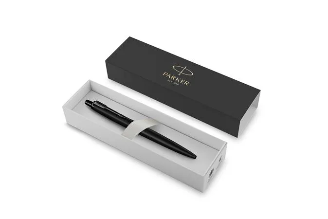 Guľôčkové pero, 0,7 mm, stláčací mechanizmus, čierny klip, matné čierne telo, PARKER, "Royal Jotter XL", modrá 2