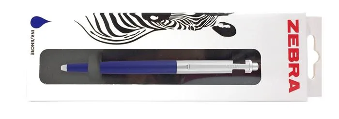 Guľôčkové pero, 0,24 mm, stláčací mechanizmus, strieborný klip, modré telo, ZEBRA "901", modrá 2