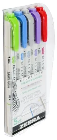 Zvýrazňovač, sada, 1,0/3,5 mm, obojstranný, ZEBRA "Mildliner Cool & Refined", 5 farieb 3