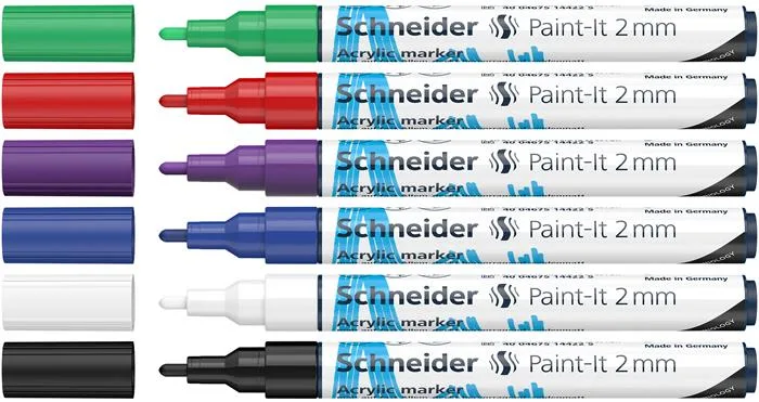 Akrylový popisovač, sada, 2 mm, SCHNEIDER "Paint-It 310", 6 rôznych farieb 2
