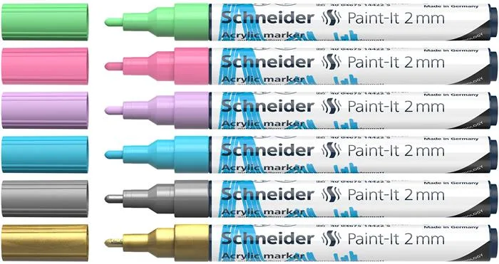 Akrylový popisovač, sada, 2 mm, SCHNEIDER "Paint-It 310", 6 rôznych farieb 2