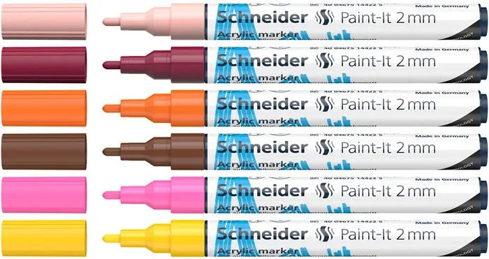 Akrylový popisovač, sada, 2 mm, SCHNEIDER "Paint-It 310", 6 rôznych farieb 2