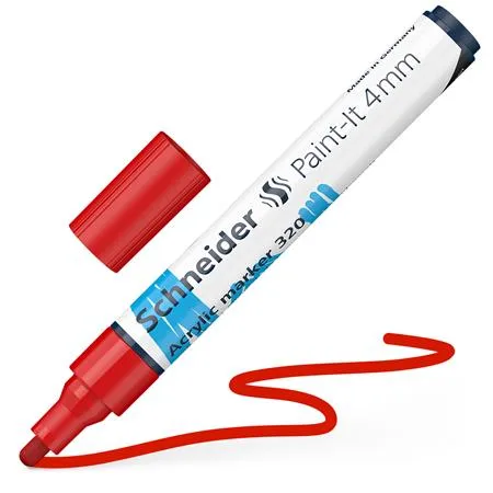 Akrylový popisovač, 4 mm, SCHNEIDER "Paint-It 320", červený 4
