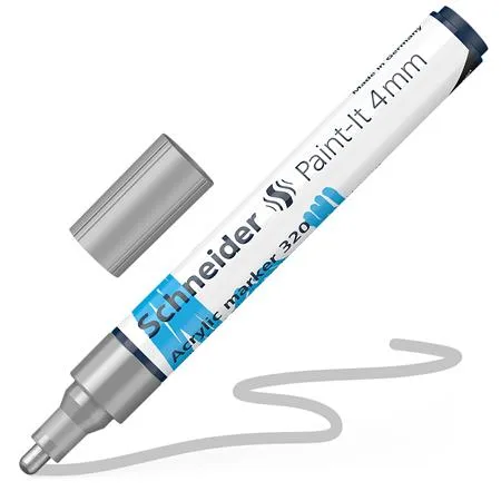 Akrylový popisovač, 4 mm, SCHNEIDER "Paint-It 320", strieborný 4