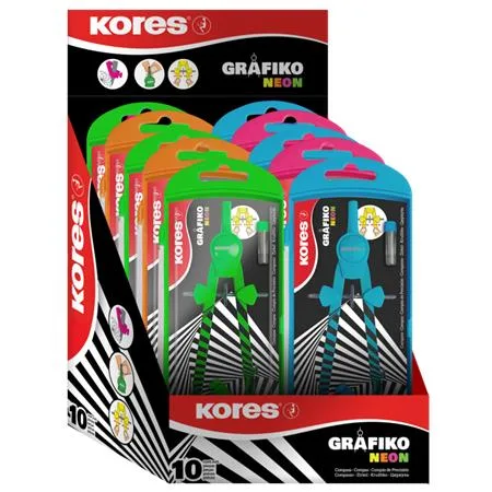 Kružidlo, sada, precízne, 3-kusové, KORES "Grafiko Neon", mix farieb 2