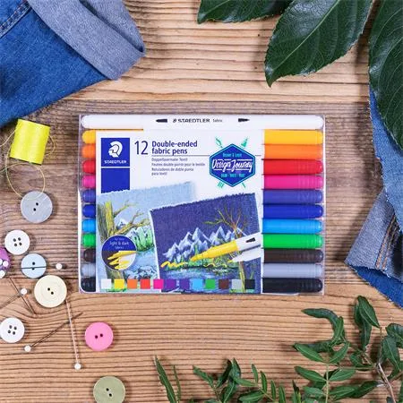 Popisovač na textil, obojstranný, STAEDTLER "3190", 12 rôznych farieb 2
