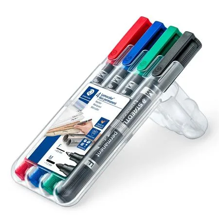Permanentný popisovač, sada, F/M, 0,6/1,5 mm, kužeľový hrot, s 2 hrotmi, STAEDTLER "Lumocolor Duo", 4 rôzne farby 2