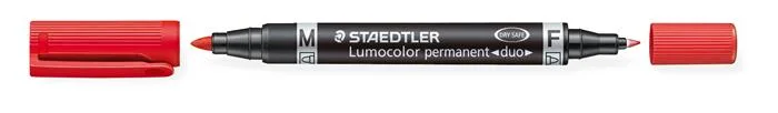Permanentný popisovač, F/M, 0,6/1,5 mm, kužeľový, s 2 hrotmi, STAEDTLER "Lumocolor Duo", červený 2