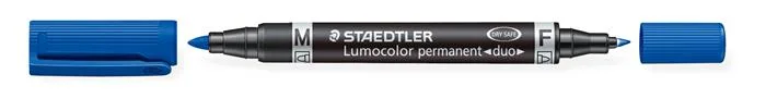 Permanentný popisovač, F/M, 0,6/1,5 mm, kužeľový hrot, s 2 hrotmi, STAEDTLER "Lumocolor Duo", modrý 2