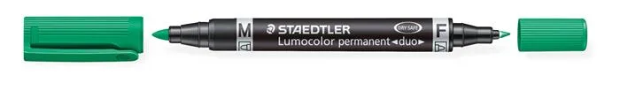 Permanentný popisovač, F/M, 0,6/1,5 mm, kužeľový hrot, s 2  hrotmi, STAEDTLER "Lumocolor Duo", zelený 2