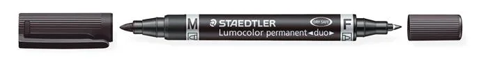 Permanentný popsiovač, F/M, 0,6/1,5 mm, kužeľový hrot, s 2 hrotmi, STAEDTLER "Lumocolor Duo", čierny 2