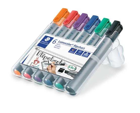 Popisovač na flipchartové tabule, 2-5 mm, zrezaný, STAEDTLER "Lumocolor 356 B", 6 rôznych farieb 2
