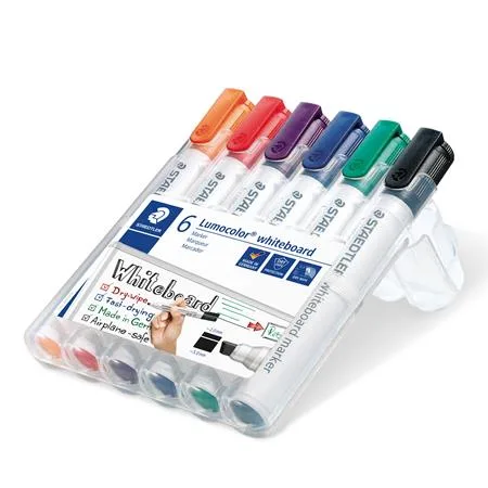 Popisovač na tabule, sada, 2-5 mm, zrezaný hror, STAEDTLER "Lumocolor 351 B", 6 rôznych farieb 2