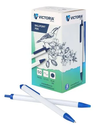 Guľôčkové pero, 0,7 mm, stláčací mechanizmus, VICTORIA OFFICE, modrá 2