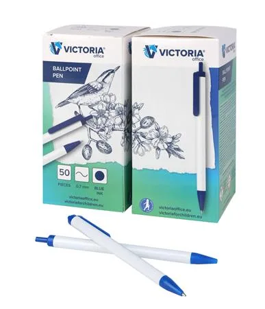 Guľôčkové pero, 0,7 mm, stláčací mechanizmus, VICTORIA OFFICE, modrá 3