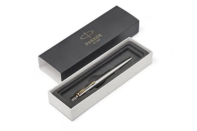 Guľôčkové pero, pozlátený klip, telo z nerezovej ocele, PARKER "Royal Jotter", modré 2