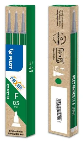 Náplň do rollerov, 0,25 mm, ostrý hrot, odstrániteľné písmo, PILOT "Frixion Point", zelená 2