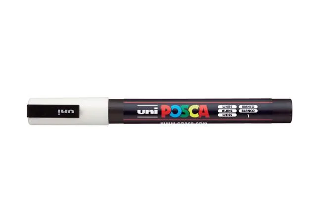 Dekoračný popisovač, 0,9-1,3 mm, UNI "Posca PC-3M", biely 2