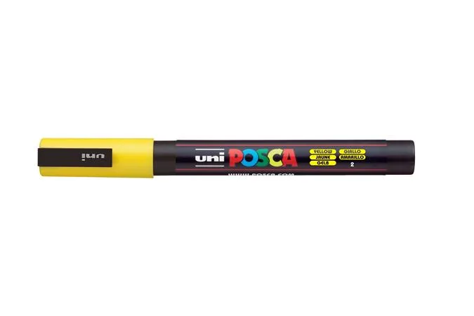 Dekoračný popisovač, 0,9-1,3 mm, UNI "Posca PC-3M", žltý 2