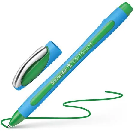 Guľôčkové pero, 0,7 mm, s vrchnákom, SCHNEIDER "Slider Memo XB", zelená 3