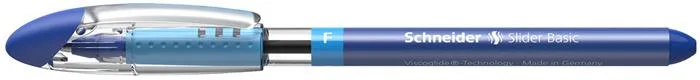 Guľôčkové pero, 0,3 mm, s vrchnákom, SCHNEIDER "Slider F", modré 3