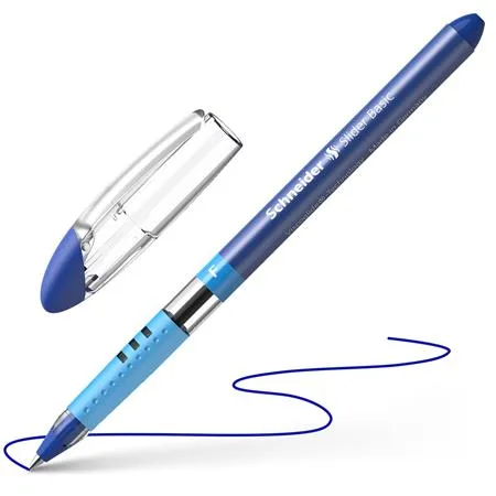 Guľôčkové pero, 0,3 mm, s vrchnákom, SCHNEIDER "Slider F", modré 4