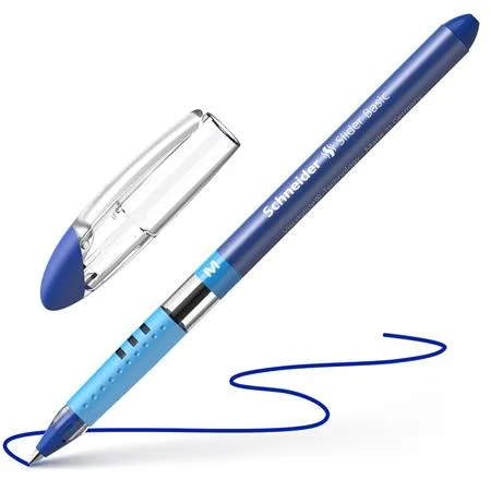 Guľôčkové pero, 0,5 mm, s vrchnákom, SCHNEIDER "Slider M", modré 4