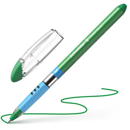 Guľôčkové pero, 0,5 mm, s vrchnákom, SCHNEIDER "Slider M", zelené 4