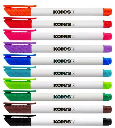 Popisovač na biele a flipchartové tabule, sada, 1-3 mm, kužeľový hrot, KORES "K-Marker W1", 10 rôznych farieb 3