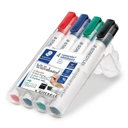 Popisovače na tabule a flipchartové tabule, sada, zrezaný hrot, STAEDTLER "Lumocolor 351 B", 4 rôzne farby 2