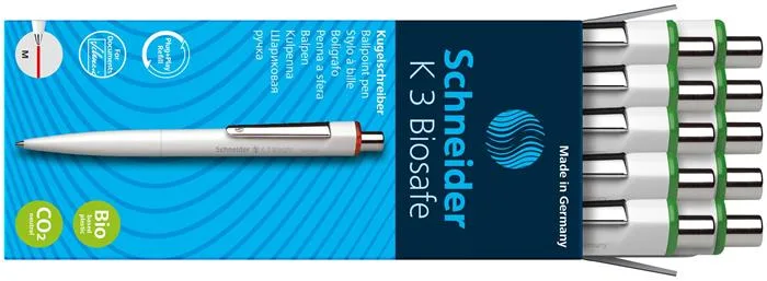 Guľôčkové pero, 0,5 mm, stláčací mechanizmus, SCHNEIDER "K3 Biosafe", zelená 4