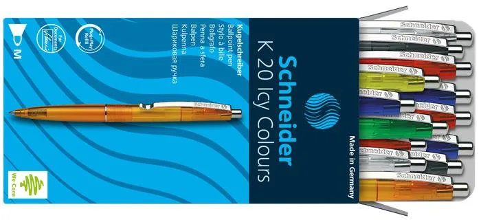 Guľôčkové pero, 0,5 mm, stláčací mechanizmus, telo pera v rôznych farbách, SCHNEIDER "K20 Icy", modrá 2