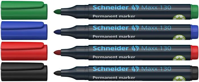 Permanentný popisovač, sada, 1-3 mm, kužeľový hrot, SCHNEIDER "Maxx 130", 4 rôzne farby 2