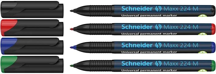Permanentný popisovač, sada, OHP, 1 mm, SCHNEIDER "Maxx 224 M", 4 rôzne farby 2