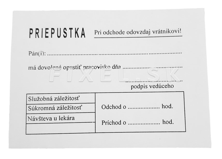Priepustka - A7 blok=100 listov 2