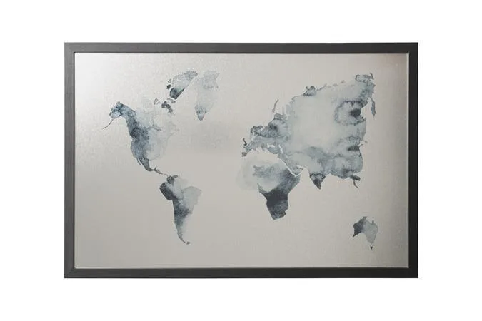 Odkazová tabuľa, magnetická, 60x40 cm, čierny drevený rám,  VICTORIA VISUAL, "Mapa sveta" 2