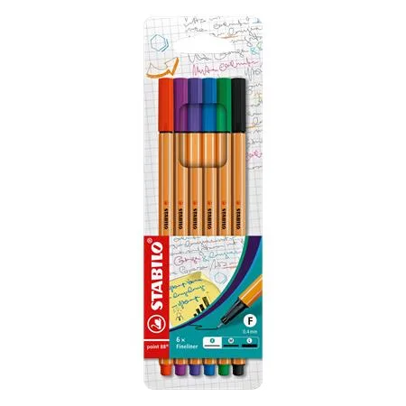 Liner, sada, 0,4 mm, STABILO "Point 88", 6 rôznych farieb 2