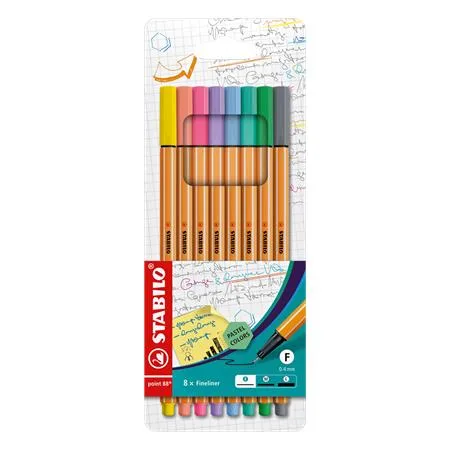 Liner, sada, 0,4 mm, STABILO "Point 88", 8 pastelových farieb 2