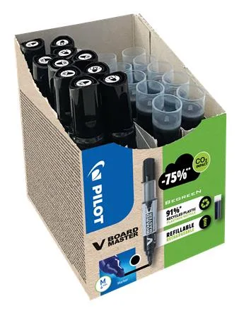 Popisovač na tabule, 2,3 mm, kužeľový hrot, PILOT "V-Board Master, Bonus Pack", čierna + náplň 2