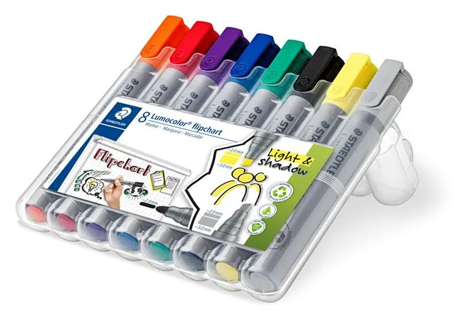 Popisovač na flipchart, mix sada, 2/2-5 mm, STAEDTLER "Lumocolor 356", 8 rôznych farieb 2