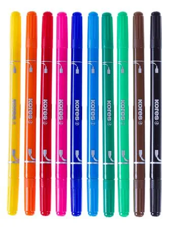 Fixky, sada, 1-3 mm, vyprateľné, KORES "Korellos 2in1", 10 rôznych farieb 2