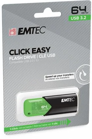 USB kľúč, 64GB, USB 3.2, EMTEC "B110 Click Easy", čierna-zelená 3