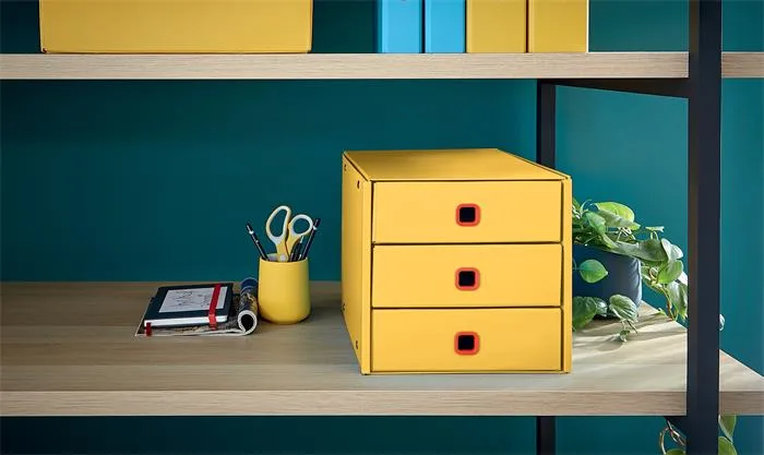 Zásuvkový box, laminovaný kartón, 3 zásuvky, LEITZ "Cosy Click&Store", teplá žltá 2