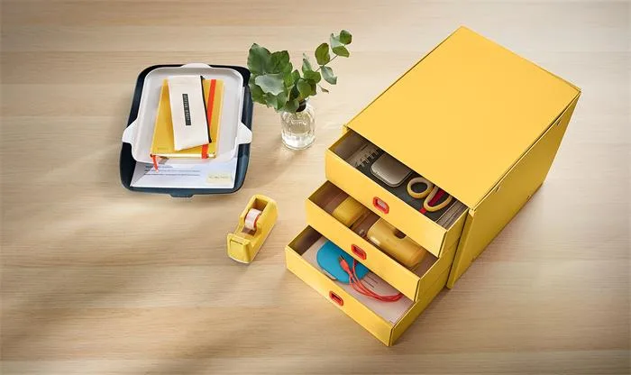 Zásuvkový box, laminovaný kartón, 3 zásuvky, LEITZ "Cosy Click&Store", teplá žltá 3