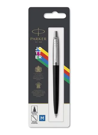 Guľôčkové pero, 0,7 mm, strieborný klip, čierne telo pera, PARKER, "Royal Jotter Originals", modré 2