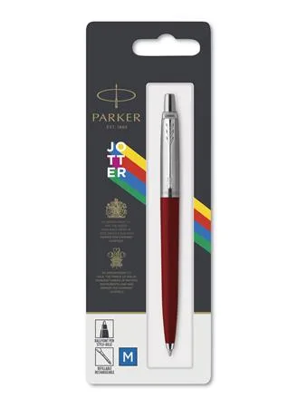Guľôčkové pero, 0,7 mm, strieborný klip, červené telo pera, PARKER, "Royal Jotter Originals", modré 2