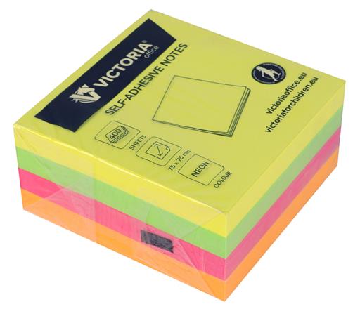 Samolepiaci bloček, 75x75 mm, 400 listov, VICTORIA OFFICE, neónový 4